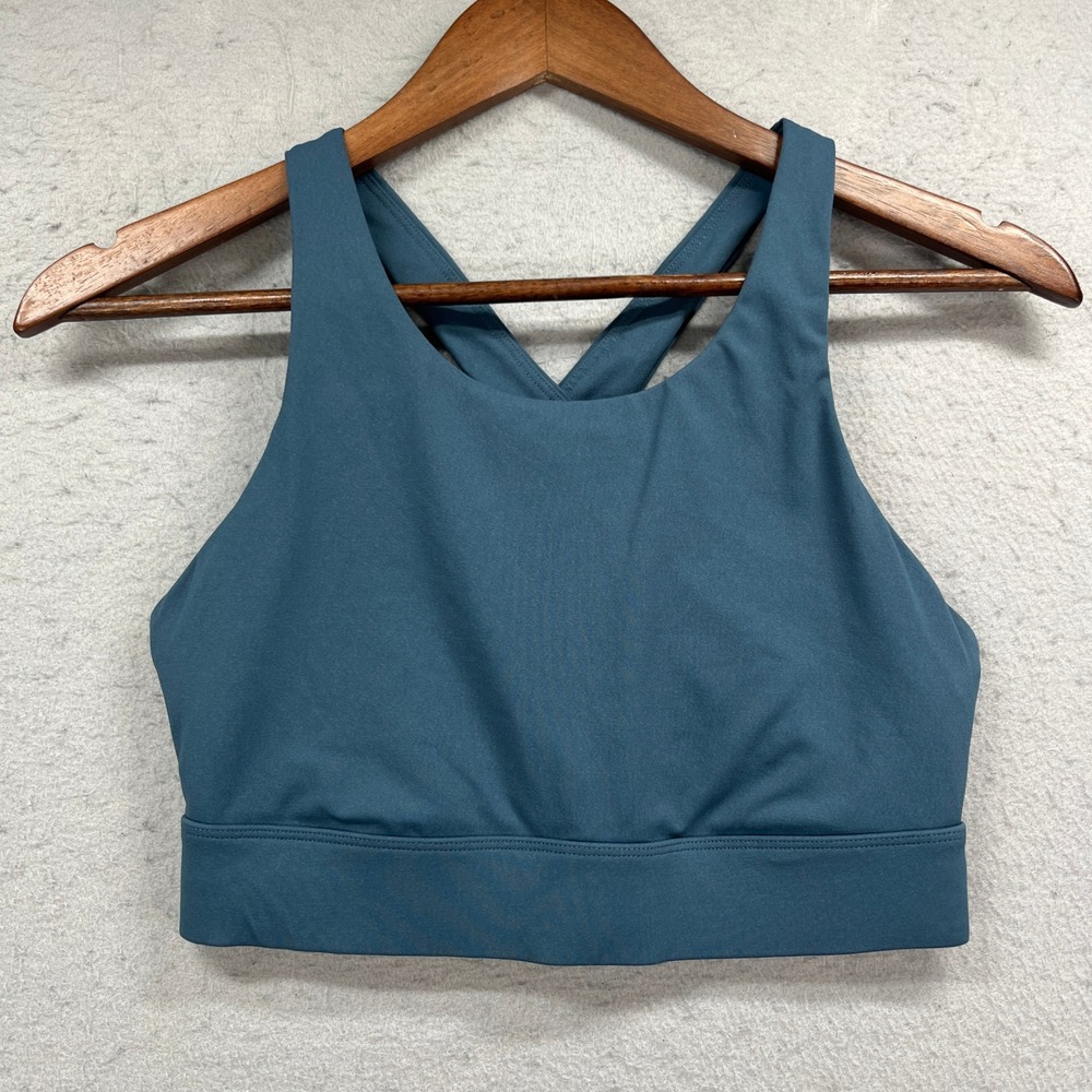Fabletics Sports Bra Womens S/M* Blue Crossback High Neck Activewear Yoga Gym